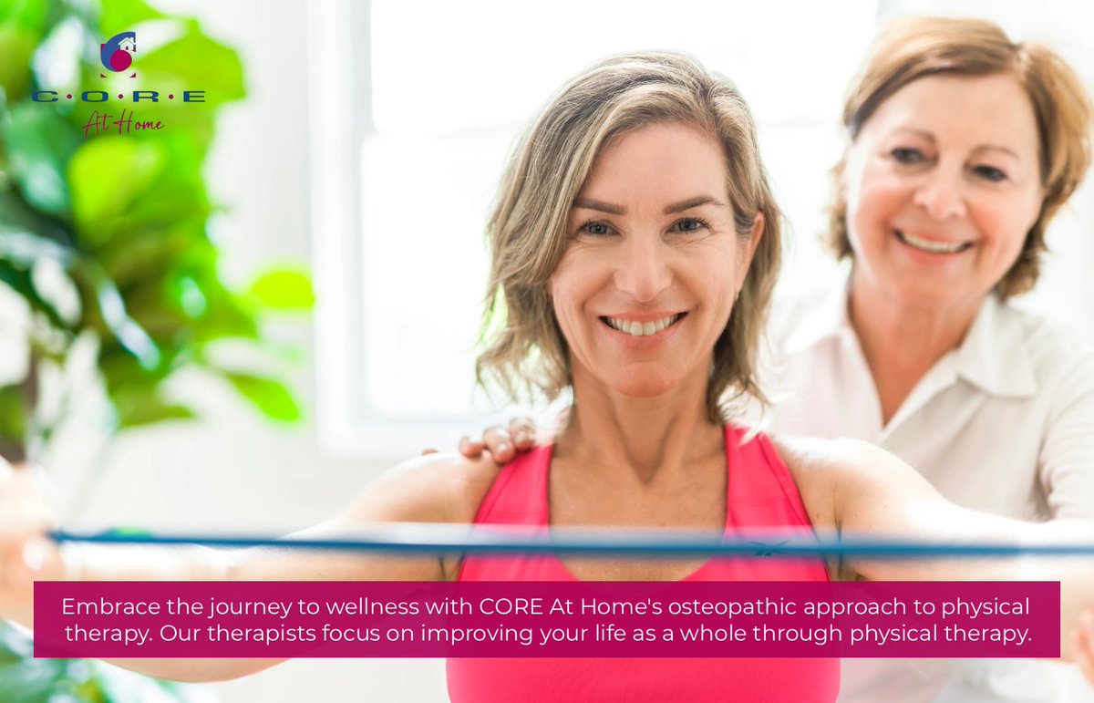 COREatHome's tweet image. Embrace the journey to wellness with CORE At Home's osteopathic approach to physical therapy. Our therapists focus on improving your life as a whole through physical therapy. coreathome.net #PhysicalTherapy #TheraputicExercise #HomeExerciseProgram #HomeHealthcareProvider