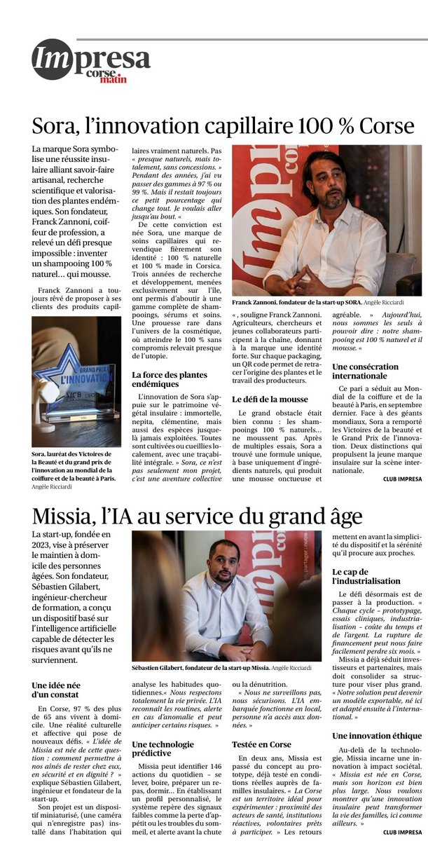 📰Retour sur la participation de l’#ADEC au Club Impresa chez <a href="/IEI_Inizia/">Incubateur de Corse</a> 
✒️Article Corse-Matin "#Startup insulaires : l'#innovation ancrée dans le #territoire"
À l’#ADEC, on souligne la complémentarité de cette dynamique avec l'économie traditionnelle⤵️