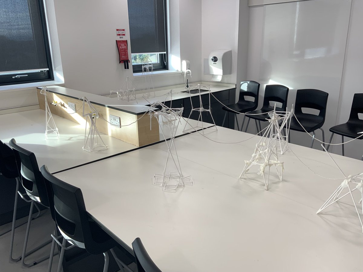 S3 Physics classes made ‘perfect pylons’ as part of our N4 Electricity topic and linked them together.