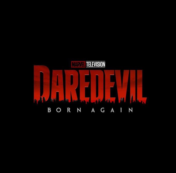 Elektra Natchios wearing a black sleeveless top, red scarf, black gloves, and holding sai weapons. She stands against a city skyline background at night. The text "MARVEL TELEVISION DAREDEVIL BORN AGAIN" is visible below.