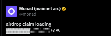 Crypto_SunnyS's tweet photo. 🚀 @monad Airdrop claim loading ▓▓▓▓▓▓▓░░░░░░ 51% https://t.co/Vi8qmkUMzU