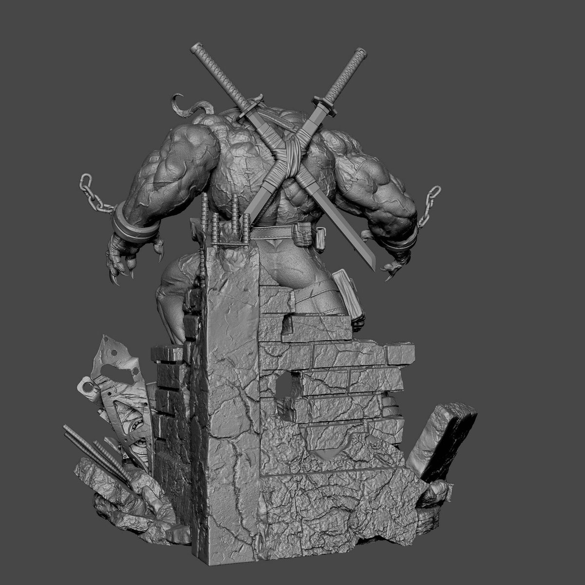 quaddime1's tweet photo. Unleashing pure chaos in 3D — a monstrous fusion of muscle, claws, and fury. With dual swords on his back, chains breaking from his wrists, and a grin sharp enough to strike,When chaos meets muscle, legends are born. #3dmodeling #digtalsculpt #3art #miniatureart https://t.co/I8lBvWiLYB