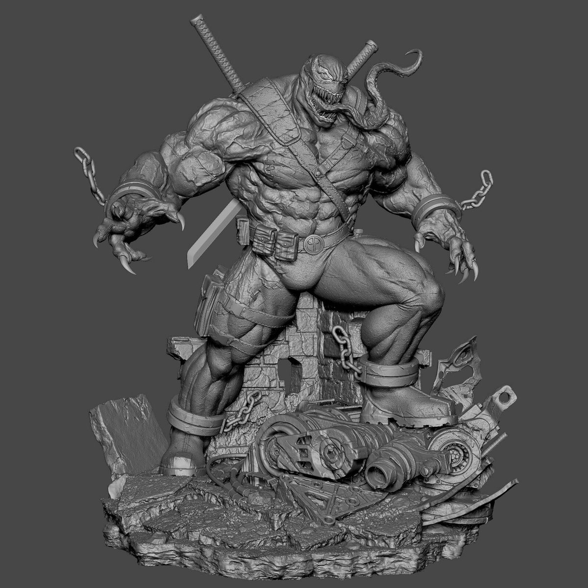 quaddime1's tweet photo. Unleashing pure chaos in 3D — a monstrous fusion of muscle, claws, and fury. With dual swords on his back, chains breaking from his wrists, and a grin sharp enough to strike,When chaos meets muscle, legends are born. #3dmodeling #digtalsculpt #3art #miniatureart https://t.co/I8lBvWiLYB