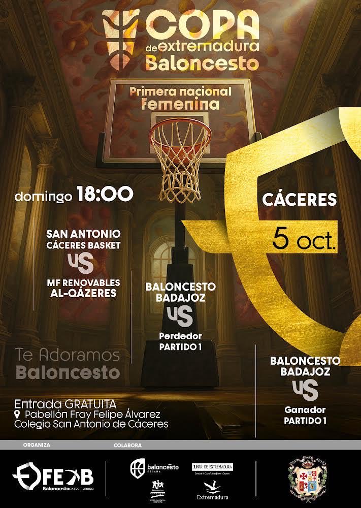 🏀✨ ¡La Copa de Extremadura de Baloncesto de 1ª Nacional Femenina ya está aquí!

🔹 <a href="/SanAntonioCc/">San Antonio Cáceres Basket</a>
🔹 <a href="/cb_alqazeres/">C.B.AL-QAZERES</a>
🔹 <a href="/BB_Badajoz/">Baloncesto Badajoz</a>

🗓️ Domingo 5
📌 Pabellón Fray Felipe Álvarez (Colegio San Antonio, Cáceres)
⏰ 18:00h
🎟️ ¡Entrada gratuita!

#BaloncestoExtremadura
<a href="/jovendeportEXT/">Jóvenes y Deportes Extremadura</a>