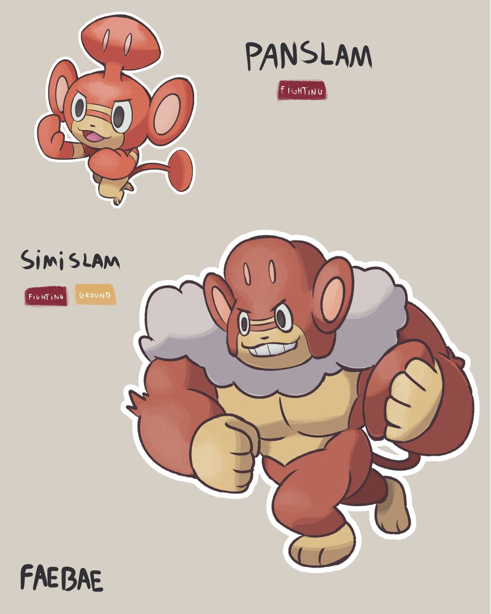 baefakemon's tweet image. New elemental monkey!

A fighting type to complete the trio. it also has ground type cuz it is a quarterback, since they represents school archetypes and different monkey species, this time a gorilla! 

if you wanna adopt these designs, DM me or check my kofi!