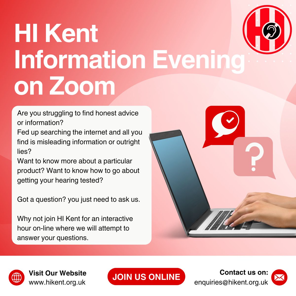 HK4HearingLoss's tweet photo. Hi Kent Information Evening on Zoom:
To join me on-line in a Zoom session on Friday 31st October at 7pm, email me for joining instructions. J.Lambert@hikent.org.uk and I'll look forward to seeing you!
#DeafEquipment #HearingLossAdvice #HiKent https://t.co/gX2zui0nSz