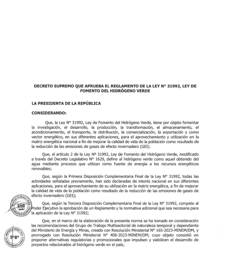 📢 El Ministerio de Energía y Minas (MINEM) publicó el Proyecto de Decreto Supremo que aprueba el Reglamento de la Ley N.° 31992, Ley de Fomento del Hidrógeno Verde.

📄 Ponemos a disposición el acceso directo a la resolución: lnkd.in/g5pz6Zbf