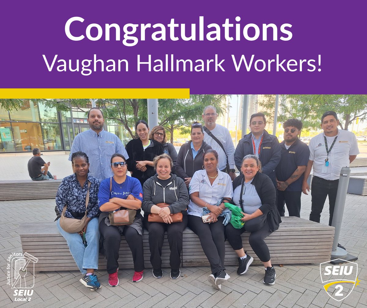 Hallmark workers in Vaughan, Ontario have won their Union vote! The janitors at 200 Apple Mill Road and 100 New Park Place will now be able to bargain for wage increases, health benefits, and paid sick days! 🧹 1/2