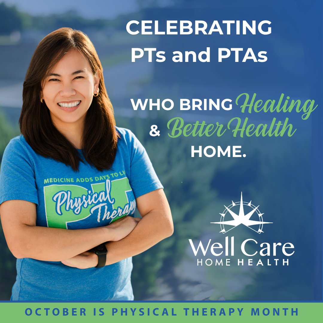 WellCareHealth's tweet photo. 💙 October is Physical Therapy Month!
This month, we celebrate the incredible PTs and PTAs who dedicate their careers to helping people move forward with strength, independence, and confidence.
#PhysicalTherapyMonth #HomeHealth https://t.co/Y57LASm0uT
