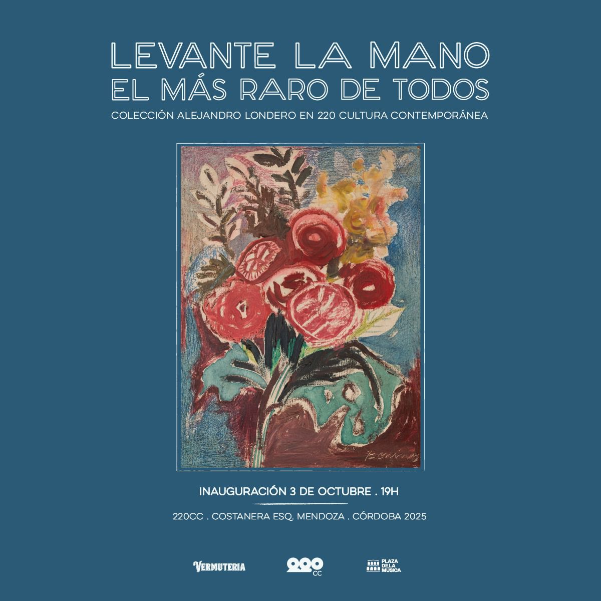 Es viernes se inaugura en el queridazo <a href="/220_CC/">220 CC</a>  el eventazo "LEVANTE LA MANO EL MAS RARO DE TODOS " una mirada visceral,contemplativa,autoinmersiva y shoegaze sobre la coleccion del Ale Londero
sin curadores,varios angeles guardianes, algun que otro flaneur y la sed.
venite, plan