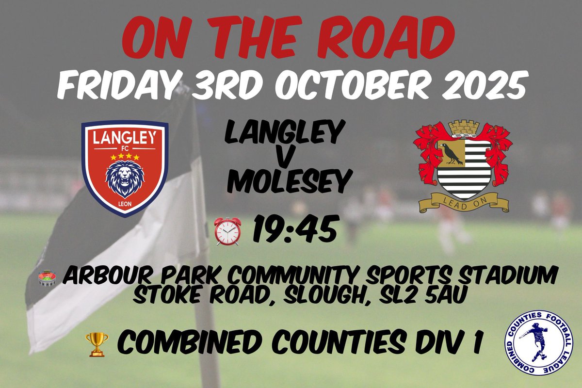 📆 Friday 3rd October 2025
🆚 <a href="/LangleyFC_/">Langley FC</a> 
🏟️ Arbour park community sports stadium,  Stoke Road, Slough, SL2 5AU
⏰ Kick-off 19-45
🏆 <a href="/ComCoFL/">Combined Counties Football League</a> DIVISION 1
