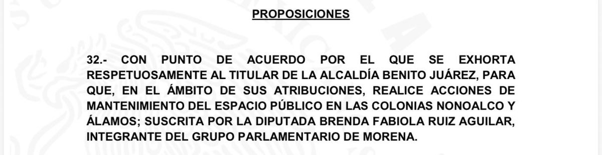 Vecinas y vecinos de #BenitoJuárez merecen espacios públicos seguros, limpios y accesibles para todas las edades. 🌳🚶‍♀️🚶

Hoy la Diputada <a href="/brendaruiza/">Brenda Ruiz</a> presentó un punto de acuerdo para que el alcalde <a href="/LuisMendozaBJ/">Luis Mendoza Acevedo</a> atienda el deterioro en espacios de Nonoalco y Álamos.