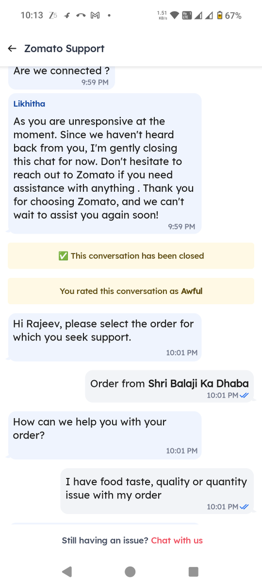 Rajnav1114's tweet photo. @zomato look the zomato now what doing, no customer support, for hind language, they don't speak and say no hindi speaker available, no help for food taste and quality, hope to close your services https://t.co/EiVD3tunas