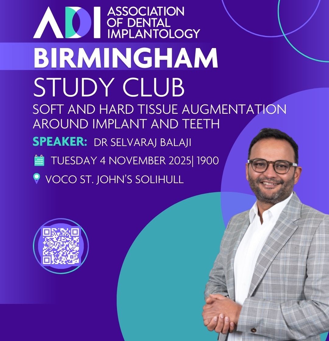 Join us for the Birmingham Study Club on Nov 4! 
Dr Balaji will cover soft &amp; hard tissue techniques. 
Reserve now! 🔗 ow.ly/50su50X5Kfn 

#BirminghamDentistry #Implantology #TissueAugmentation #DentalEducation #OralSurgery #DentalEvent #DentalCommunity #BirminghamEvents