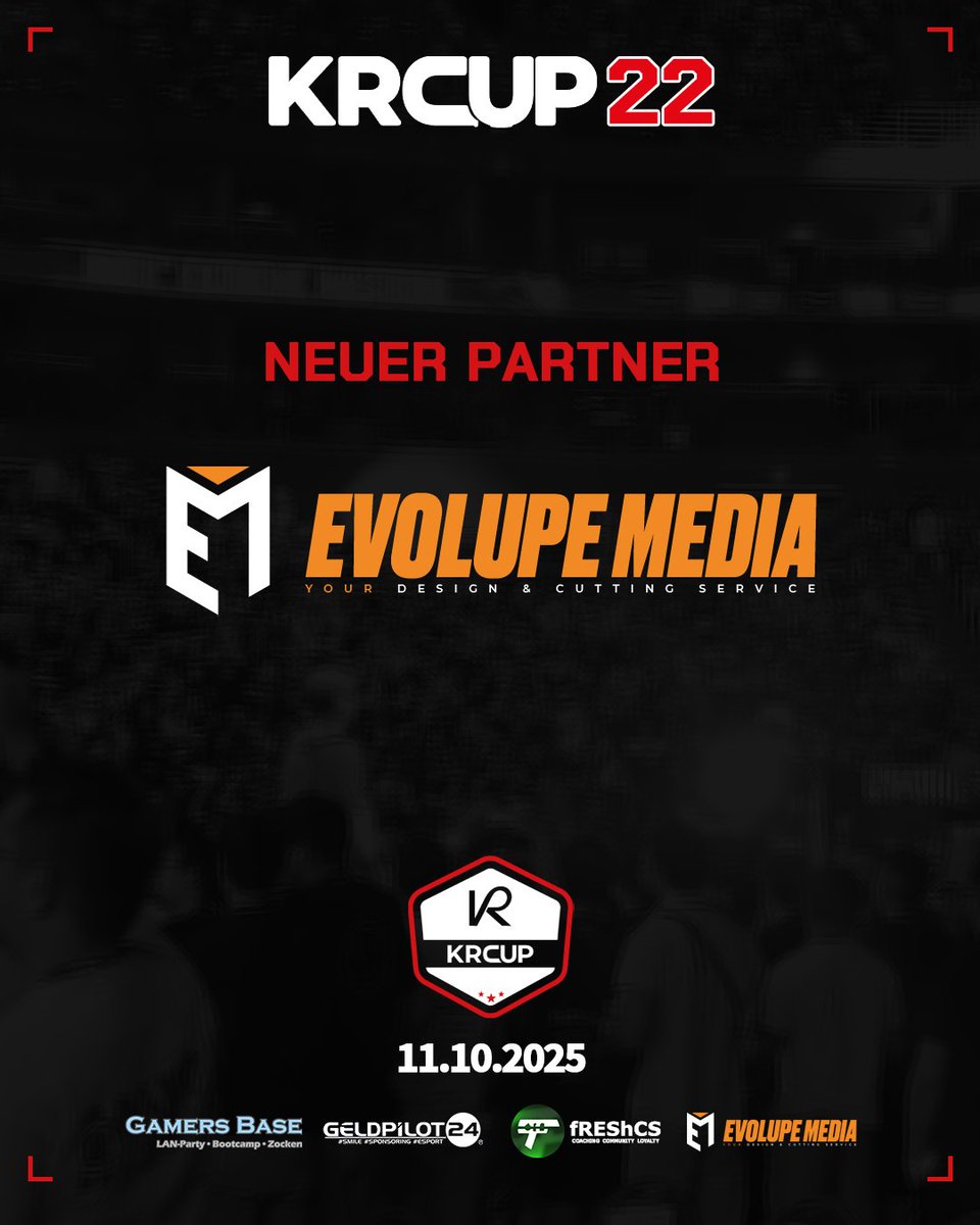 🎉 Big News, Leute! 🎉
Wir freuen uns mega, euch unseren neuen Partner <a href="/EvolupeMedia/">EVOLUPE MEDIA</a> vorstellen zu dürfen! 💥
Ab sofort gibt’s im KRCup den „Evolupe Media MVP“ – supported by EvolupeMedia. 🏆

Der Most Valuable Player jedes Cups bekommt einen 35 € Gutschein von <a href="/EvolupeMedia/">EVOLUPE MEDIA</a>!