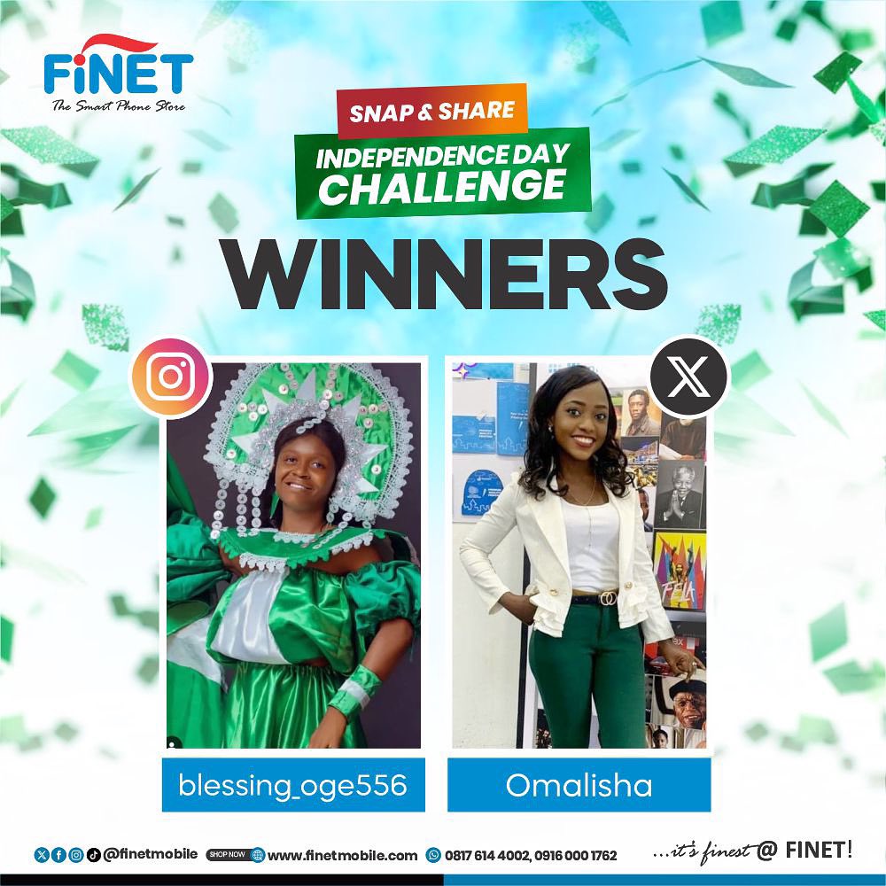 FinetMobile's tweet photo. Colors, Creativity & Culture ๐ณ๐ฌ
Congratulations to the FINET Independence Day Snap & Share Challenge WINNERS
. @blessing.oge556 (IG)
. @Omalisha (X)
Kindly DM us to claim your prize. Thank you to everyone who shared their Independence vibes.
#FinetMobile #SnapAndShare https://t.co/6ybnXsiShN