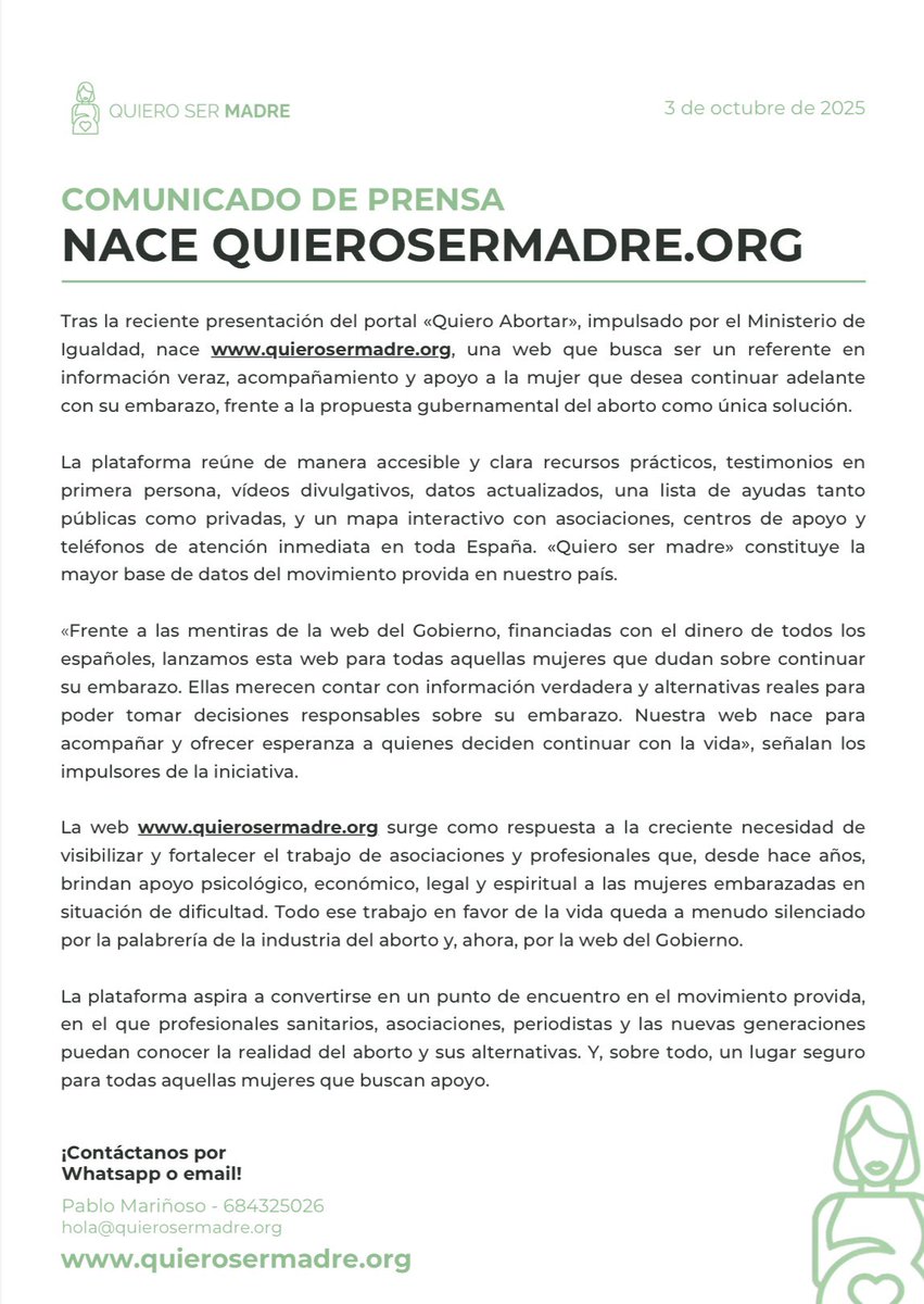 herqles_es's tweet photo. 🇪🇸 | Nace la web quierosermadre en respuesta a la promocionada por el Gobierno quieroabortar.

Pretende ofrecer apoyo a las madres en dificultades que no desean asesinar a sus bebés y a las que las administraciones públicas privan hasta de información sobre sus alternativas. https://t.co/W4wGMloIqS