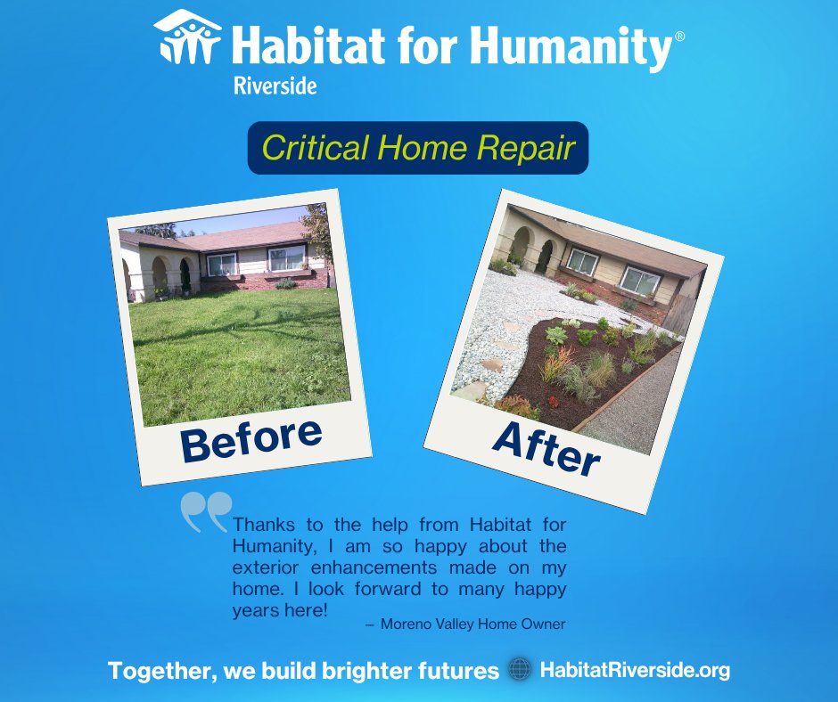 ✨ Did you know?
Over the past 8 years, Habitat Riverside + the City of Moreno Valley have completed 100+ FREE home repairs for families in need 💙
Thanks to HUD funding &amp; our amazing volunteers, we’re keeping homes safe &amp; affordable for low-income families 🏘️👨‍👩‍👧‍👦
#TogetherWeBuild