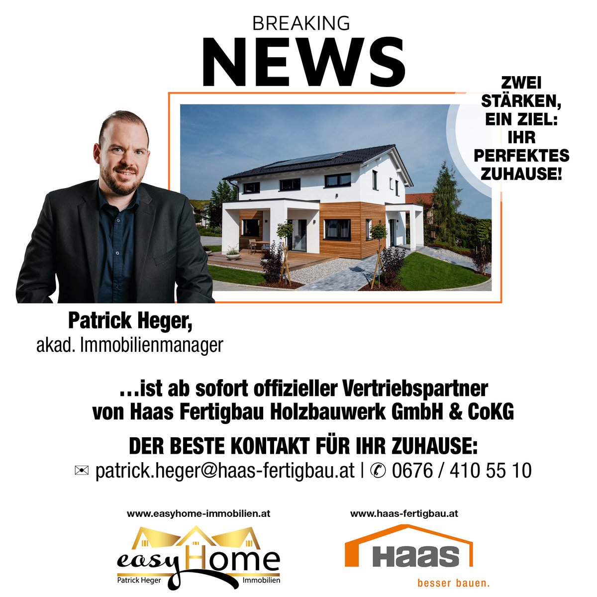 Wir freuen uns riesig, euch mitteilen zu dürfen:
easyHome Immobilien ist ab sofort offizieller Vertriebspartner von Haas Fertigbau Österreich ! 🤝🇦🇹

Jetzt Beratung sichern und Wohnträume verwirklichen! 🚀
📧patrick.heger@haas-fertigbau.at
☎️0676/4105510