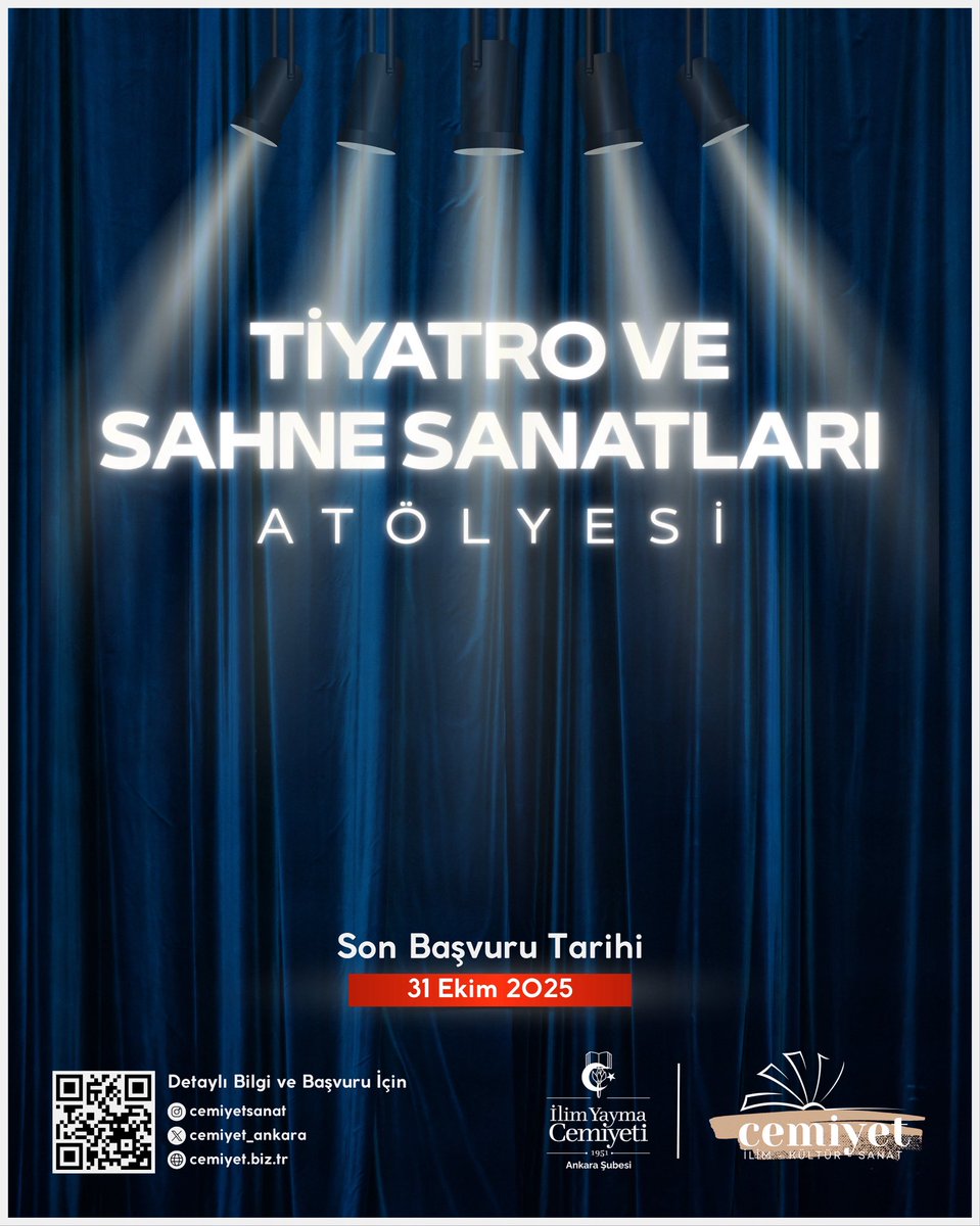 🎭 Cemiyet İlim Kültür Sanat Merkezi’nde Tiyatro ve Sahne Sanatları Atölyesi Başlıyor!

Sahneye adım atmak, duygularınızı ifade etmek ve hayata farklı pencerelerden bakmak ister misiniz?

📅 Son Başvuru: 31 Ekim 2025
🌐 Detaylı bilgi ve başvuru: cemiyet.biz.tr