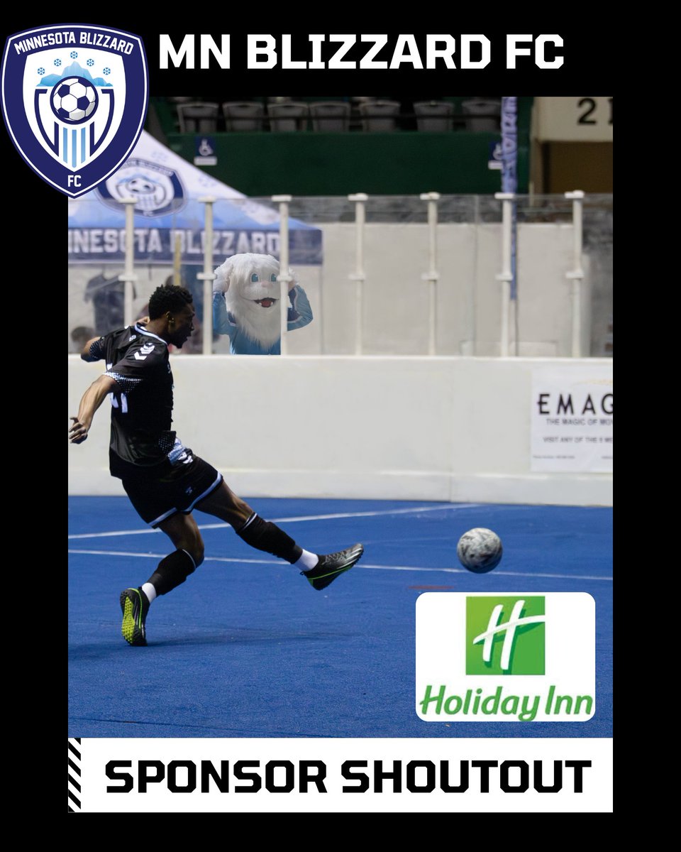 ❄️ Big Blizzard thanks to Holiday Inn – Lakeville! 💙

From hosting our visiting opponents to hooking fans up with amazing Contest Packages ⚽, they’ve got you covered for every trip. 🏨✨
#MNBlizzardFC #HolidayInnLakeville #Hotel #Soccer #MASL2 #NPSL