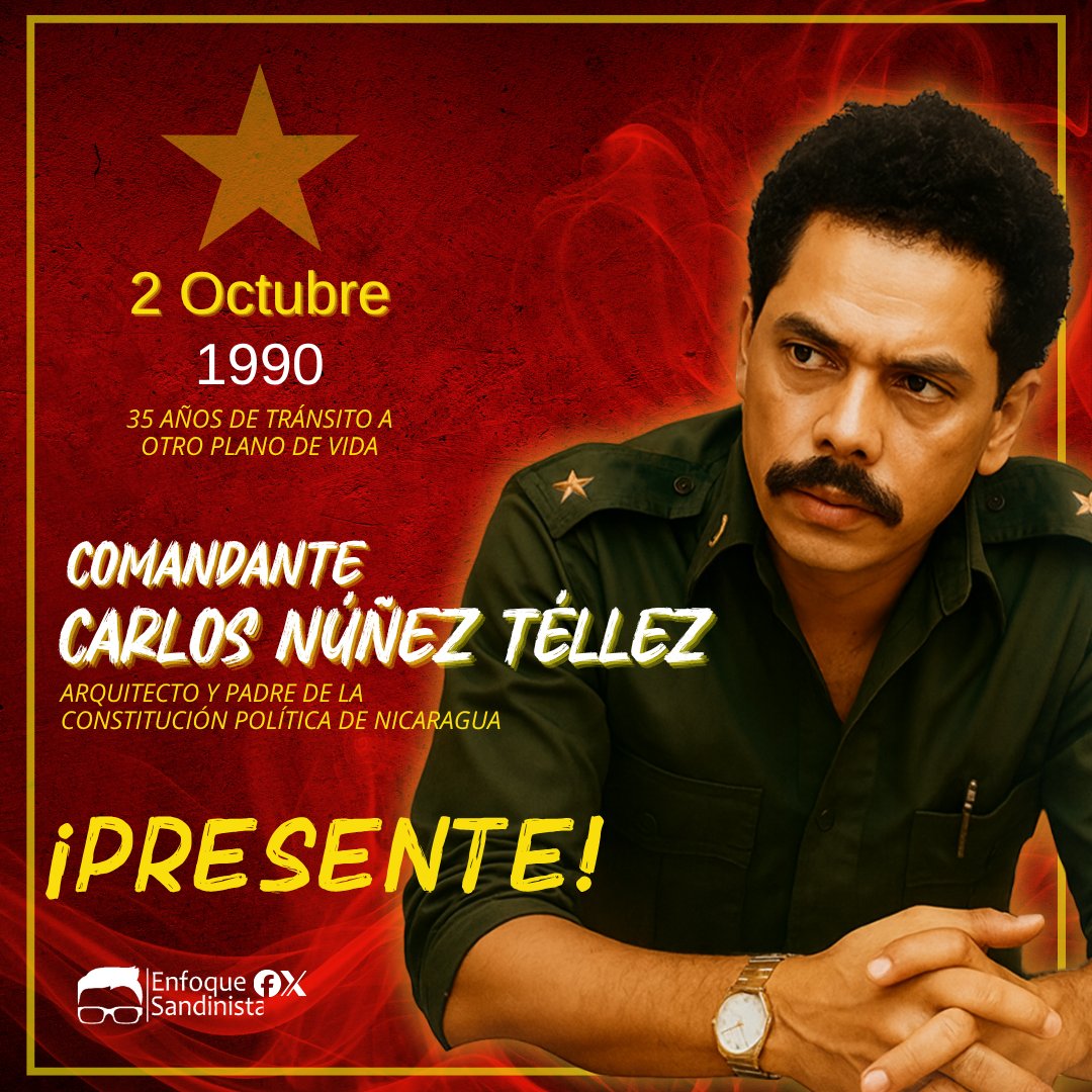 𝐂𝐨𝐦𝐚𝐧𝐝𝐚𝐧𝐭𝐞 𝐂𝐚𝐫𝐥𝐨𝐬 𝐍𝐮́𝐧̃𝐞𝐳 𝐓𝐞́𝐥𝐥𝐞𝐳 “𝐑𝐨𝐪𝐮𝐞”: militante, organizador y arquitecto de la Constitución de 1987. Su vida y obra siguen iluminando la ruta del #Sandinismo. ✊🔴⚫️ #Nicaragua #OctubreVictorioso