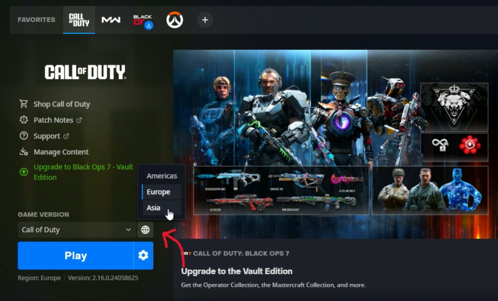 adamxjw's tweet image. BLACK OPS 7 BETA PRE-PURCHASE FIX:

If you've pre-ordered BO7 on Battlenet and you're getting the "pre-purchase to play" message, close the game, change your region to Asia, and it should work. 

You can change your region back to normal once it's let you in!