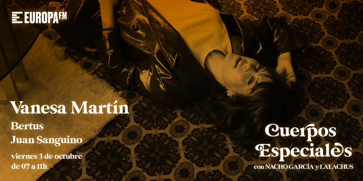 Mañana estará en Cuerpos Especiales una de las artistas más grandes de nuestro país para presentarnos su nuevo temazo con Camilo, ella es <a href="/vanesamartin_/">Vanesa Martin</a>!

Además, <a href="/Berttuus/">Bertus</a> nos dará su visión sobre las reuniones vecinales y <a href="/juanlsanguino/">Juan Sanguino</a> nos hablará de 'Chicas Malas'🥰