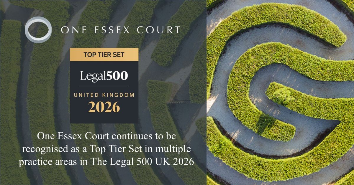 One Essex Court continues to be recognised as a Top Tier Set in multiple practice areas in The Legal 500 UK 2026. Individually, 112 members were ranked across 19 practice areas, totalling just over 260 individual barrister rankings. oeclaw.co.uk/news/view/one-…