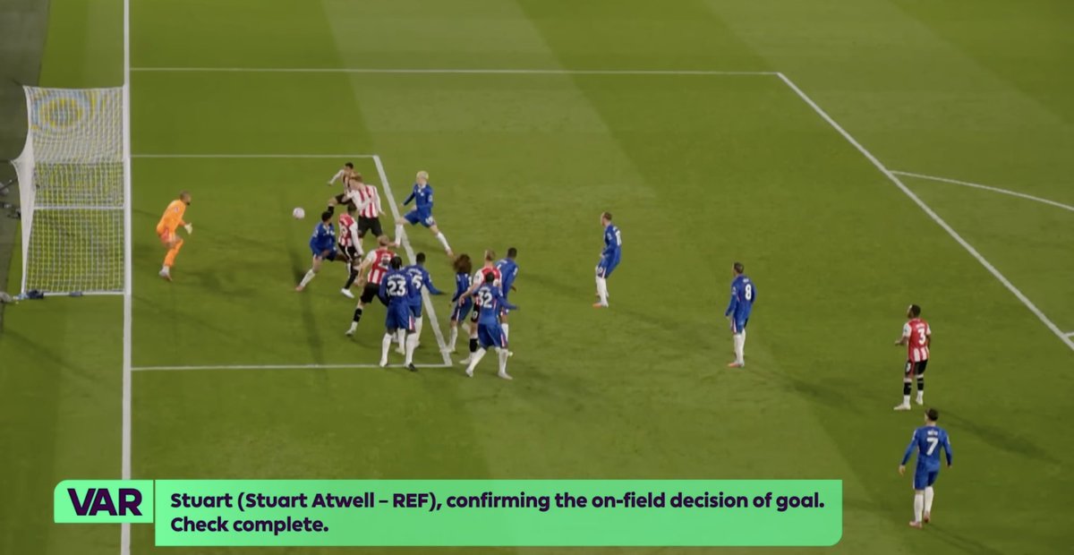 CFCDaily's tweet image. VAR Audio from Brentford vs Chelsea.

1. Referee tells assistant referee to keep the flag down and keep the on-field decision as a goal. 
2. VAR check complete after believing there was "no offence from anybody"

[premierleague]