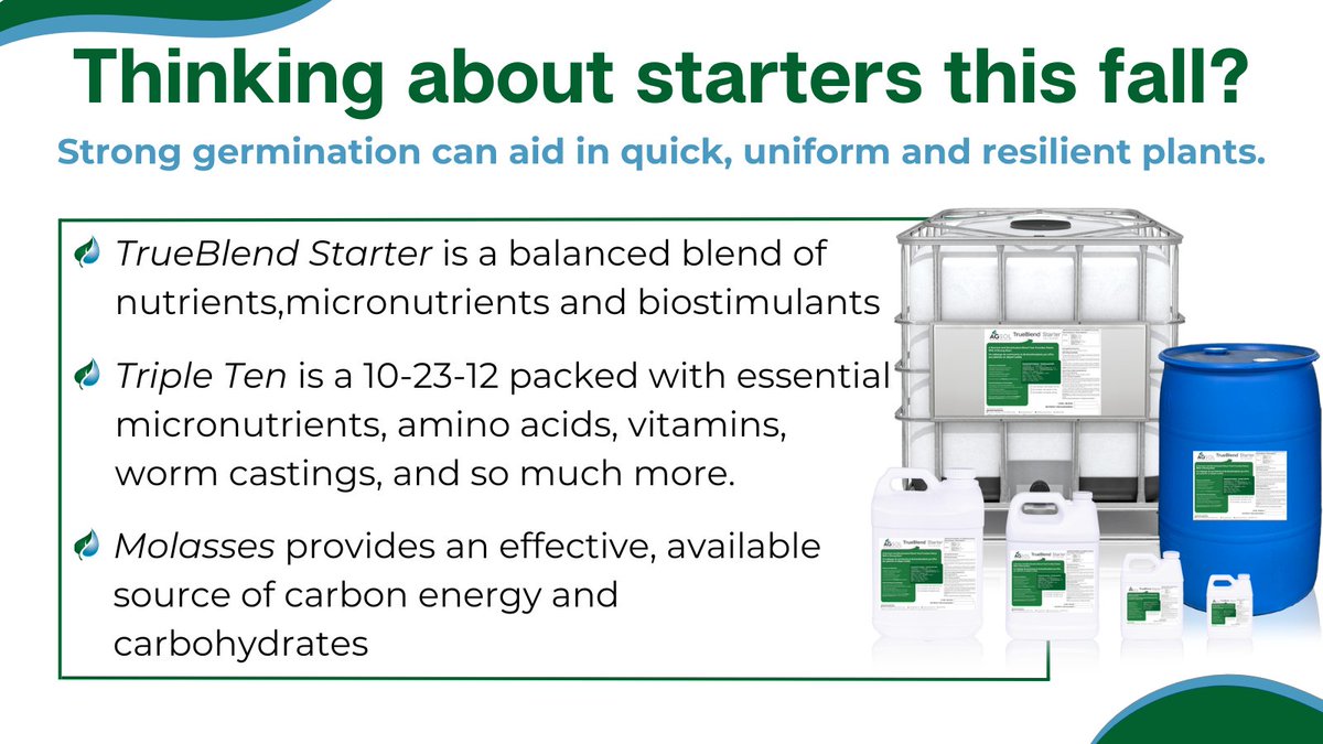 Looking for Starter Fertilizer this Fall?

Our starters focus on helping root development, building soil biology and offering the plant essential nutrients for the start of its growth. 

Strong germination aids in producing quick, uniform, and resilient plants. This can set the
