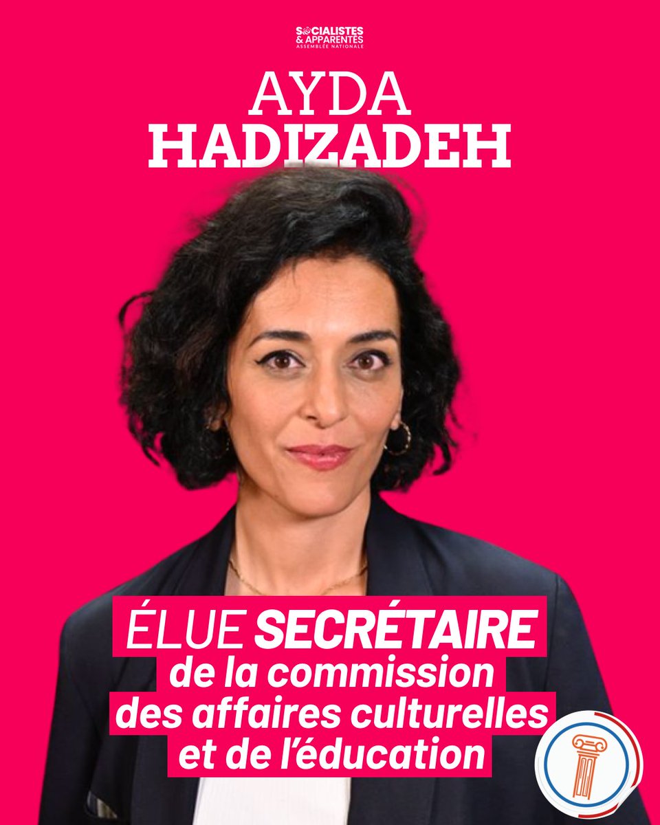 socialistesAN's tweet photo. ✅ Félicitations @aydahadi, élue secrétaire de la commission des affaires culturelles et de l'éducation ! https://t.co/fzM8kag5ws