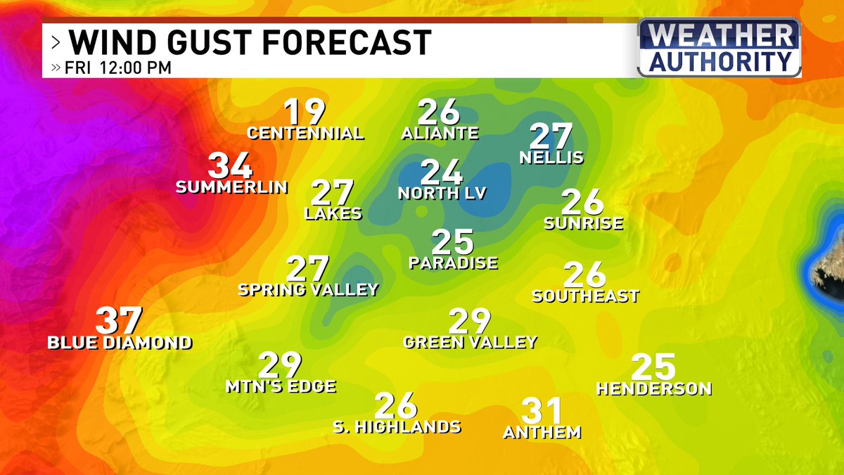 ChloeKoast's tweet image. Here are your forecast Friday wind gusts throughout the day! #WeatherAuthority #LasVegas