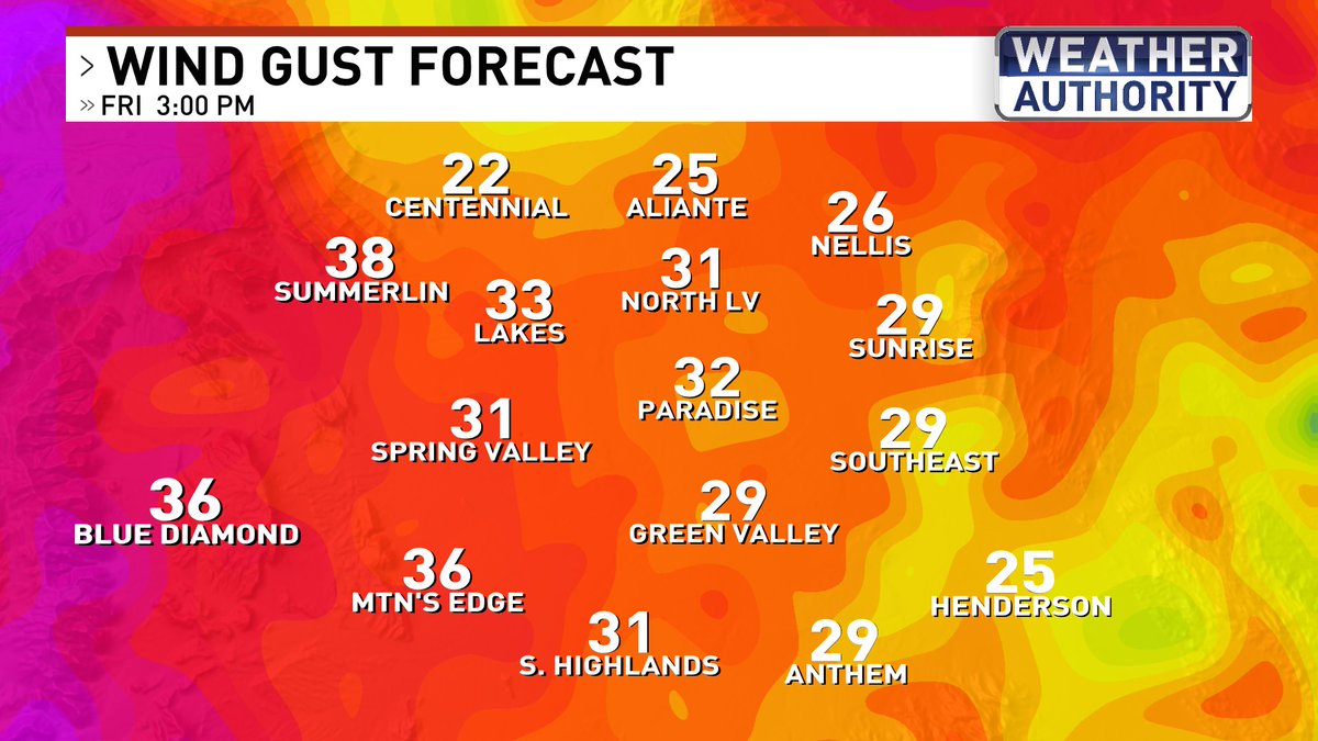 ChloeKoast's tweet image. Here are your forecast Friday wind gusts throughout the day! #WeatherAuthority #LasVegas