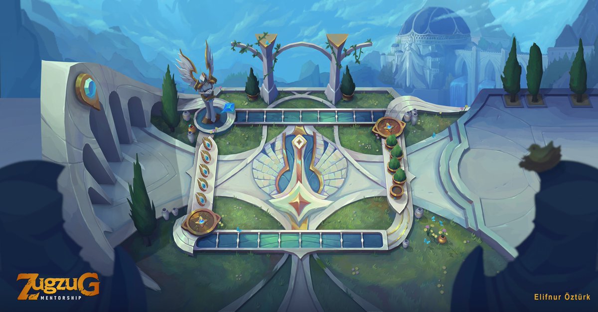 Madellie_'s tweet image. I’ve just finished another wonderful mentorship, this time with my mentor Phillip Zhang, thanks to @zugzugart ! We worked on a Demacia Gardens themed TFT map. I hope you like it and it inspires someone out there! :)