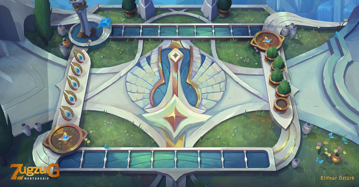 Madellie_'s tweet image. I’ve just finished another wonderful mentorship, this time with my mentor Phillip Zhang, thanks to @zugzugart ! We worked on a Demacia Gardens themed TFT map. I hope you like it and it inspires someone out there! :)