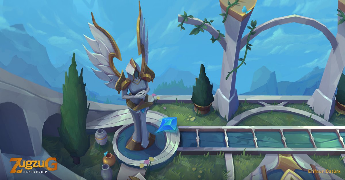 Madellie_'s tweet image. I’ve just finished another wonderful mentorship, this time with my mentor Phillip Zhang, thanks to @zugzugart ! We worked on a Demacia Gardens themed TFT map. I hope you like it and it inspires someone out there! :)