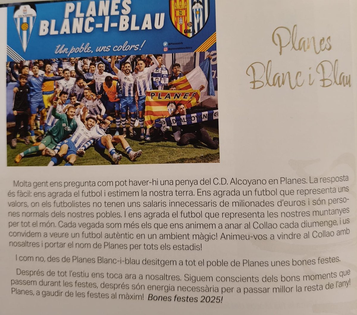 Hui comencen les festes del nostre poble, Planes. Aprofitem per convidar a tots els nostres amics i amigues i tota l'afició del Deportivo. Planes vos rebrà amb els braços oberts. Visca Planes i visca el Deportivo!