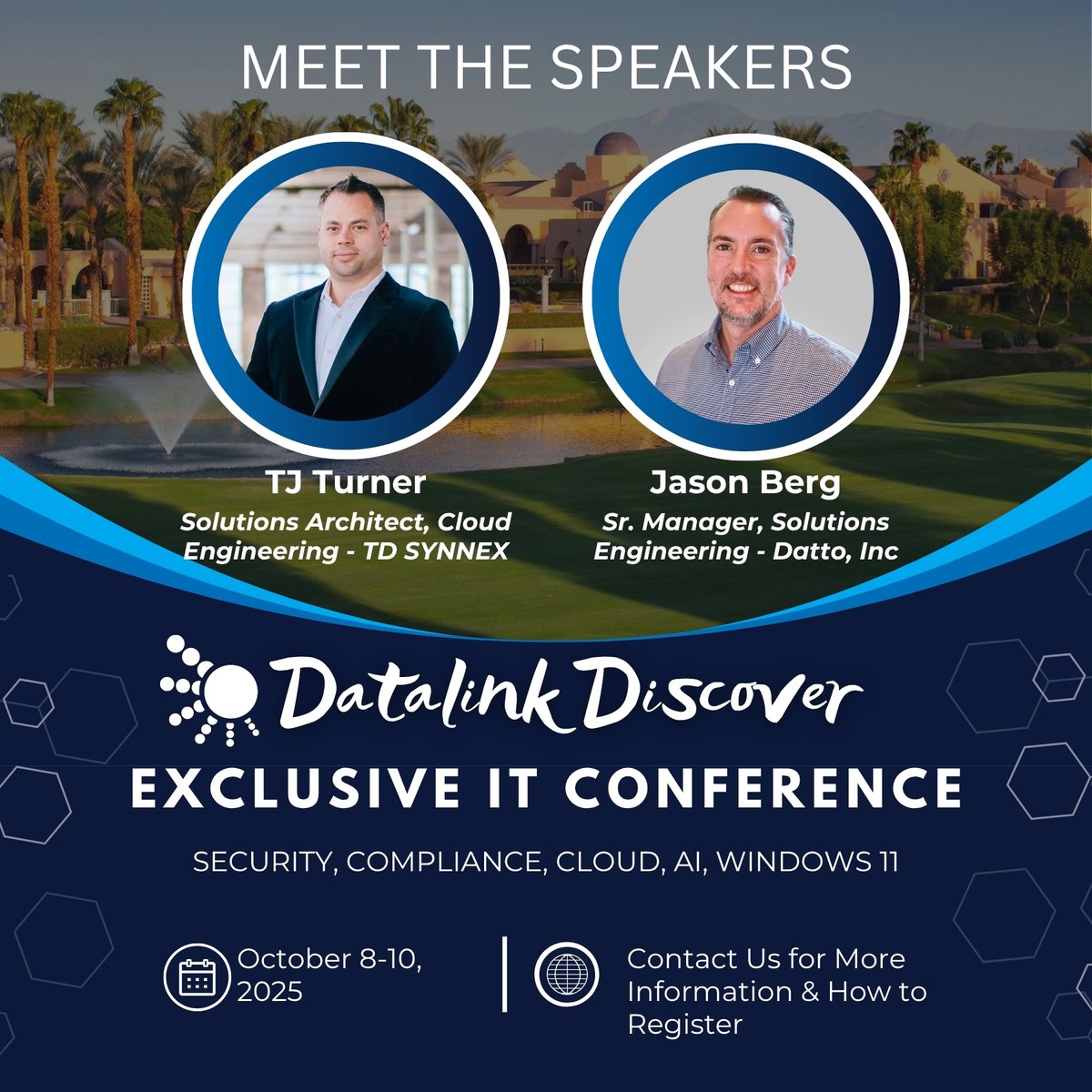 1 week to #DatalinkDiscover2025!
🎤 TJ Turner (TD SYNNEX) leads a session on W11 &amp; the Microsoft ecosystem—with Brian on how hardware supports Copilot.
🛡️ Jason Berg (Datto) dives into cyber risks &amp; MSP resilience.
#MSP #CyberSecurity #Windows11 #Copilot