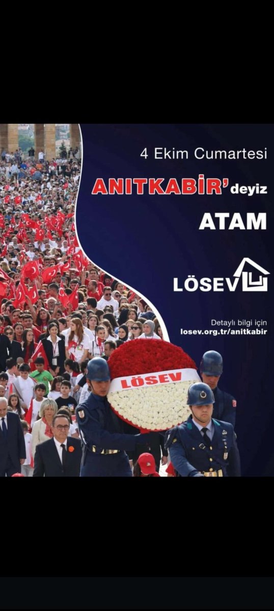 Sevgi iyilik ve umut dolu mücadelemizde Atamızın izinde olmaya yemin ettik çocuklarımıza söz verdik bu sebepten 4 Ekim'de Atamızın huzurunda olacağız 
#4EkimdeLÖSEVleAnıtkabirde