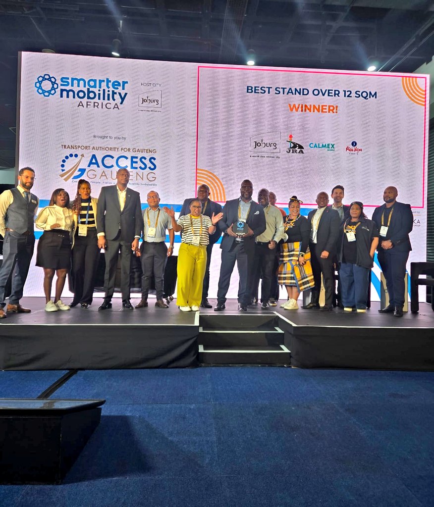 MyJRA's tweet photo. 🏆 WINNERS! 🎉 We are excited and proud to take home the Best Stand Award at the 2025 Smarter Mobility Africa Summit! @smaforall.

A big thank you to everyone who visited our stand and engaged with us over the past two days. @CityofJoburgZA @ReaVayaBus #SMAsummit #JoburgRoads https://t.co/VmFmVK16v4