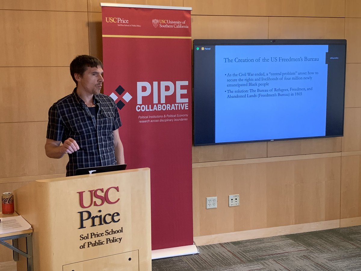PIPECollab's tweet image. This past Tuesday, @mikealbertus gave a @PIPECollab workshop on the downstream effects of the Freedman’s Bureau. Great discussion by Nic Duquette. (Later in the day, Mike gave a talk on his latest book, Land Power.)