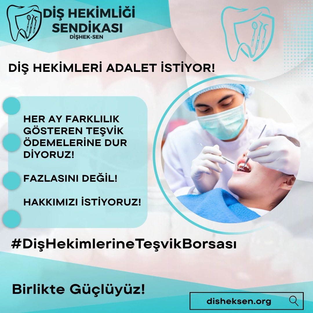 #DişhekimlerineTeşvikBorsası
<a href="/disheksen_org/">Diş Hekimliği Sendikası (Dişhek-Sen)</a>
<a href="/saglikbakanligi/">T.C. Sağlık Bakanlığı</a> 
<a href="/drmemisoglu/">Prof. Dr. Kemal Memişoğlu</a>
<a href="/sbkhgm/">Kamu Hastaneleri Genel Müdürlüğü</a>
<a href="/sagliklicozum/">T.C. Sağlık Bakanlığı Sağlıklı Çözüm</a>