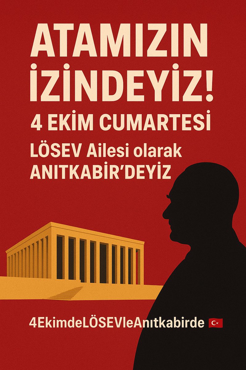 🇹🇷 ATAMIZIN İZİNDEYİZ!

Cumhuriyetimizin ışığıyla tek yürek olacağız! ✨

#4EkimdeLÖSEVleAnıtkabirde 🇹🇷