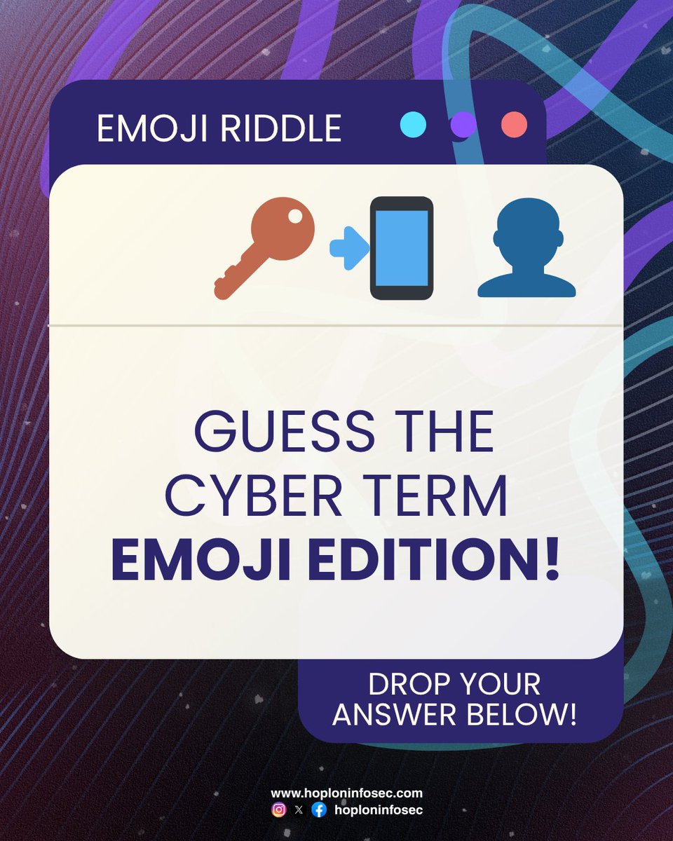 HoplonInfosec's tweet image. This Sunday, it’s time for a quick Cybersecurity Quiz! 🔐

Drop your answers in the comments ⬇️
#CyberSecurity #CyberQuiz #EmojiChallenge #CyberSecurityAwarenessMonth