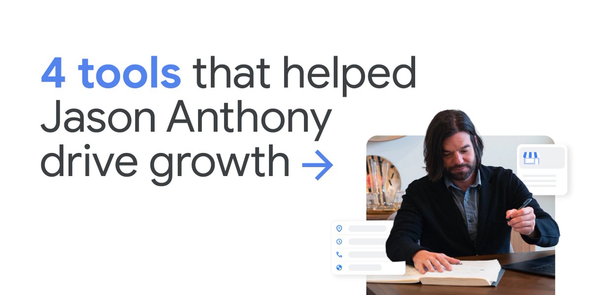 GoogleSmallBiz's tweet photo. See how Jason Anthony’s one-person design agency @JasonAGroup achieved 30-40% YoY growth with Google tools ⬇️

More on his story: https://t.co/ZR3LpJyJas https://t.co/7TKbQvd17r