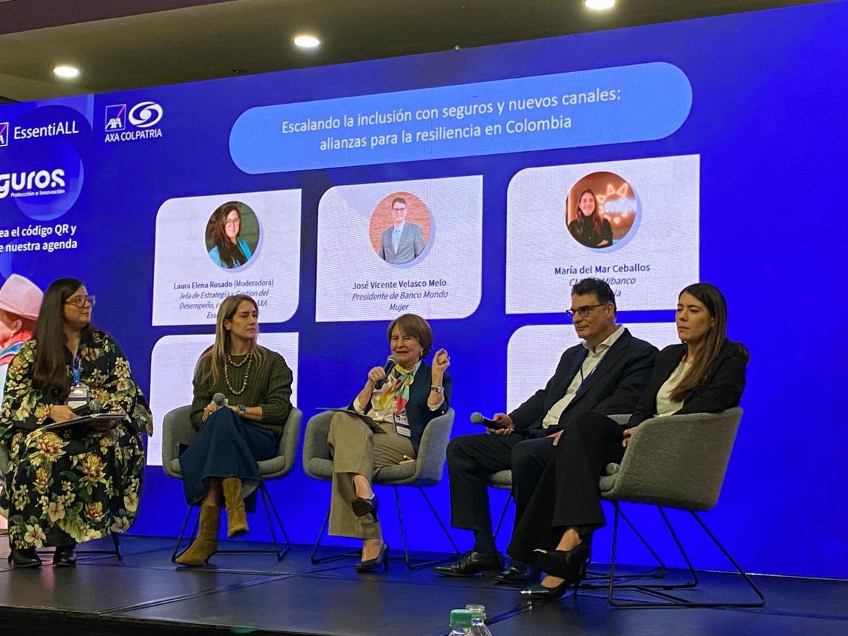 Asomicrofinanza's tweet photo. #AEstaHora Maria Clara Hoyos,pdte de AMF, participa en el panel: 'Escalando la inclusión con seguros: alianzas para la resiliencia en Colombia, En el marco del 'Seminario transformación de los seguros: Protección e innovacion. Organizado por @AXACOLPATRIA https://t.co/H6ZyUsmMfe