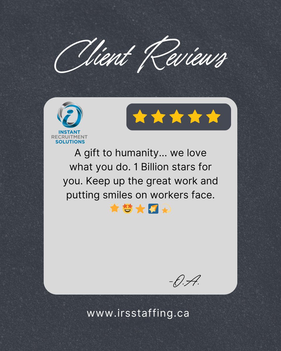 instant_recruit's tweet image. 🌟🌟🌟🌟🌟
5-STAR REVIEW SPOTLIGHT!

Another happy employee = Another proud moment for Instant Recruitment Solutions 🙌

📍 Check out more of our glowing reviews on Google!
#InstantRecruitment #5StarService #RecruitmentExperts #TestimonialThursday #JobSearch #HiringSuccess
