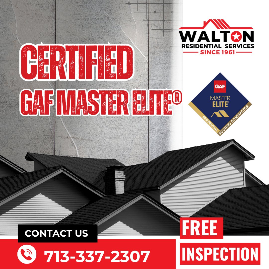 WaltonRoofing's tweet photo. Choosing the right roofer matters.

We are proud to be a GAF Master Elite® Contractor. This is a distinction earned by less than 3% of roofers nationwide.

Here’s what that means for you:
✅Verified licensing, insurance, and reputation
✅Ongoing training + factory-certified installation methods
✅Access to GAF’s strongest warranty options (on qualifying systems; terms apply)

When you want a roof that’s built right and backed with confidence, trust WRS. 
Your Roof's Favorite Roofer - Since 1961

CALL US:   ☎️ (713) 337-2307 ➡️  FREE ROOF INSPECTION 
#waltonresidentialservices #residentialroofing #houstonroofing #freeinspection  #GAFMasterElite #RoofingExperts #CertifiedContractor #TrustedRoofers #RoofingWarranty #RoofingDoneRight