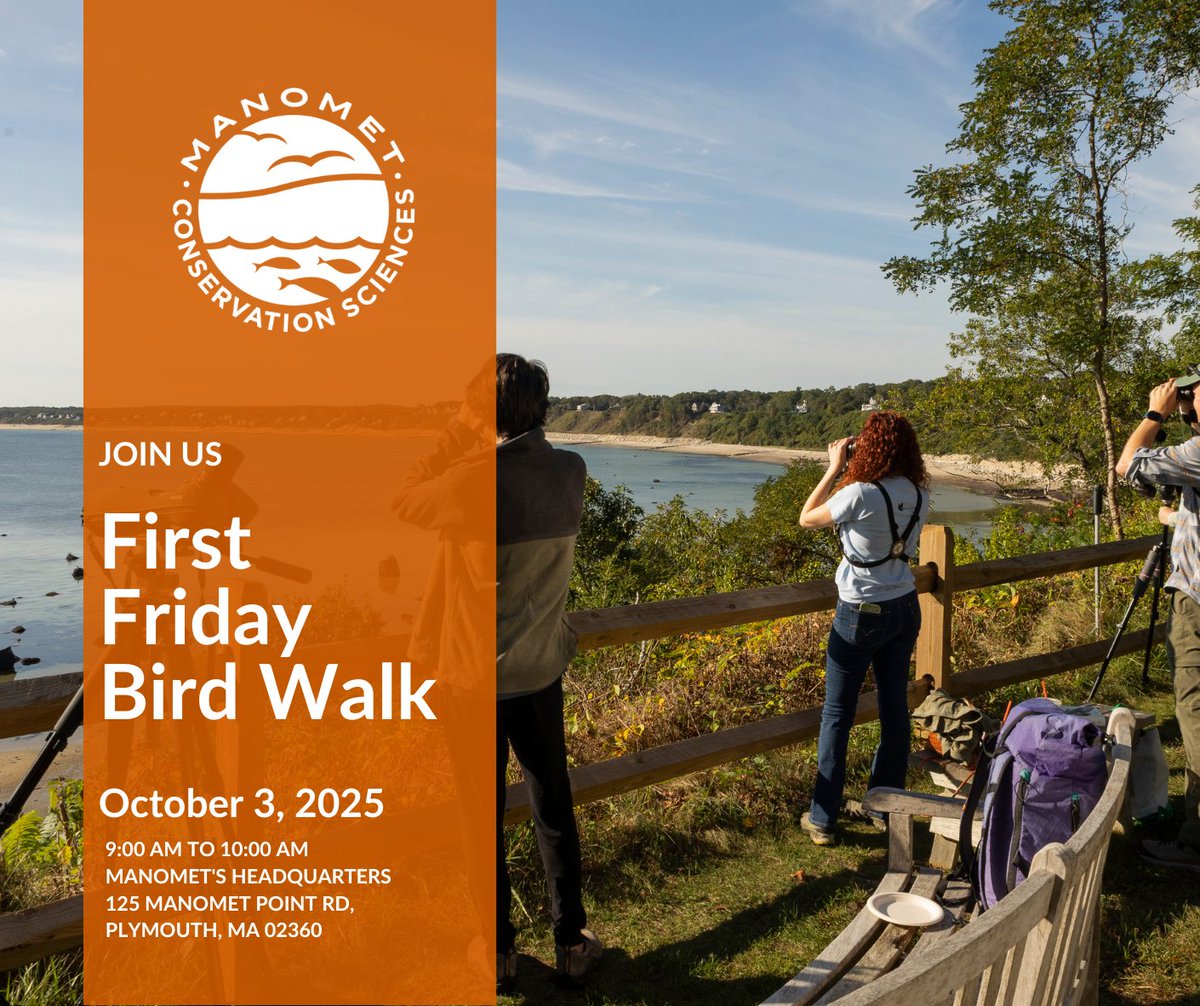 ManometCenter's tweet photo. First Friday Bird Walk: October 3, 2025
Calling all birders! Join us for a monthly bird walk around Manomet’s property! Check out the nature trail, wildlife viewing blind, and the beautiful views of Cape Cod Bay.
Register here: https://t.co/oHNi8J6N9x https://t.co/KVEHU9yOTL